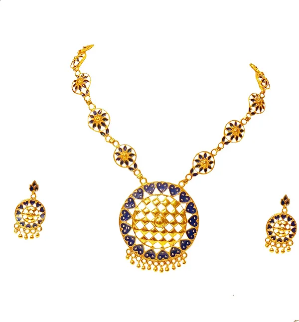 Assamese_Traditional_Gold_Plated_Blue_Colour_Japi_Chain_Jewellery_Set_For_Women_&_Girls